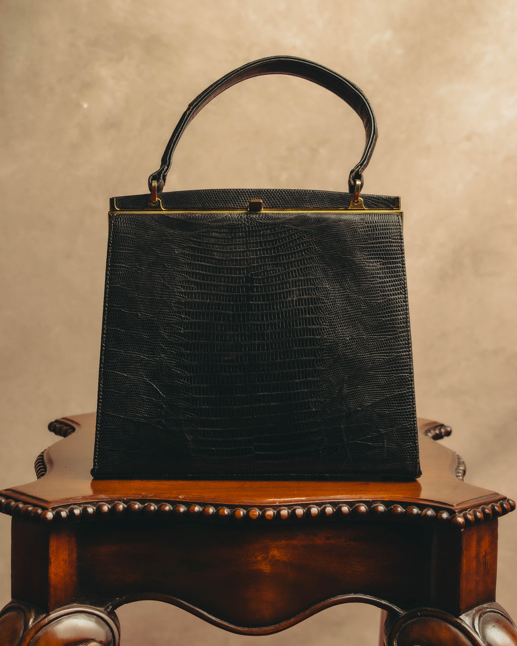 "The Gray Shop" 40's-early 60's Structured reptile embossed leather frame handbag
