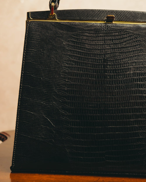 "The Gray Shop" 40's-early 60's Structured reptile embossed leather frame handbag