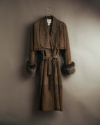 -SPECIAL- “GUCCI” 80’s Belted suede long coat with fur cuffs