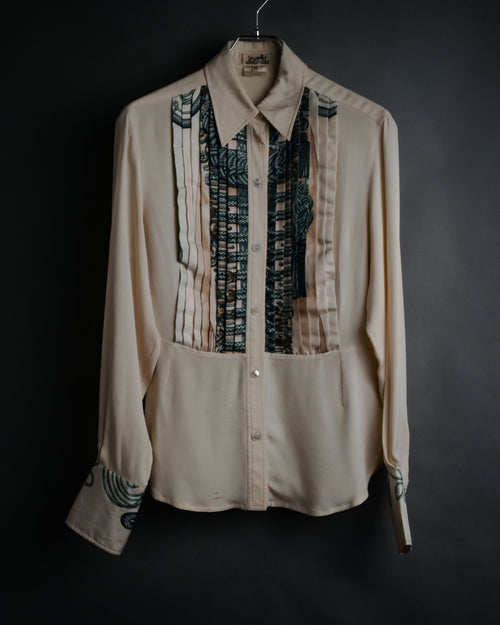 -SPECIAL- “HERMÈS” 80’s scarf panel silk shirt