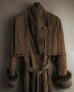 -SPECIAL- “GUCCI” 80’s Belted suede long coat with fur cuffs