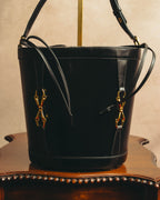 "GUCCI" 70's-80's Black leather bucket shoulder bag