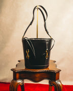"GUCCI" 70's-80's Black leather bucket shoulder bag
