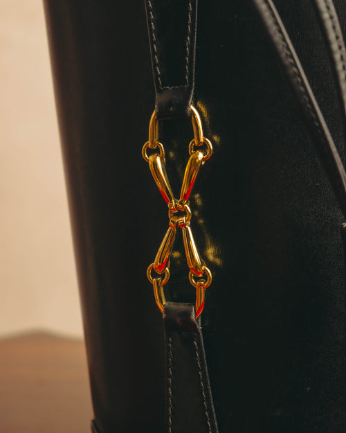 "GUCCI" 70's-80's Black leather bucket shoulder bag