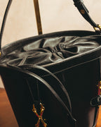 "GUCCI" 70's-80's Black leather bucket shoulder bag