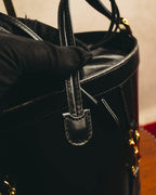 "GUCCI" 70's-80's Black leather bucket shoulder bag
