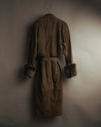 -SPECIAL- “GUCCI” 80’s Belted suede long coat with fur cuffs