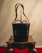 "GUCCI" 70's-80's Black leather bucket shoulder bag