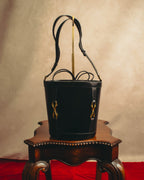 "GUCCI" 70's-80's Black leather bucket shoulder bag