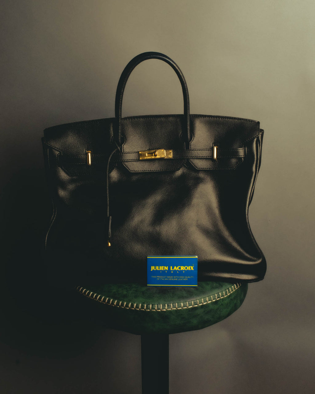 "JULIEN LACROIX" 90's Classic black leather top handle handbag