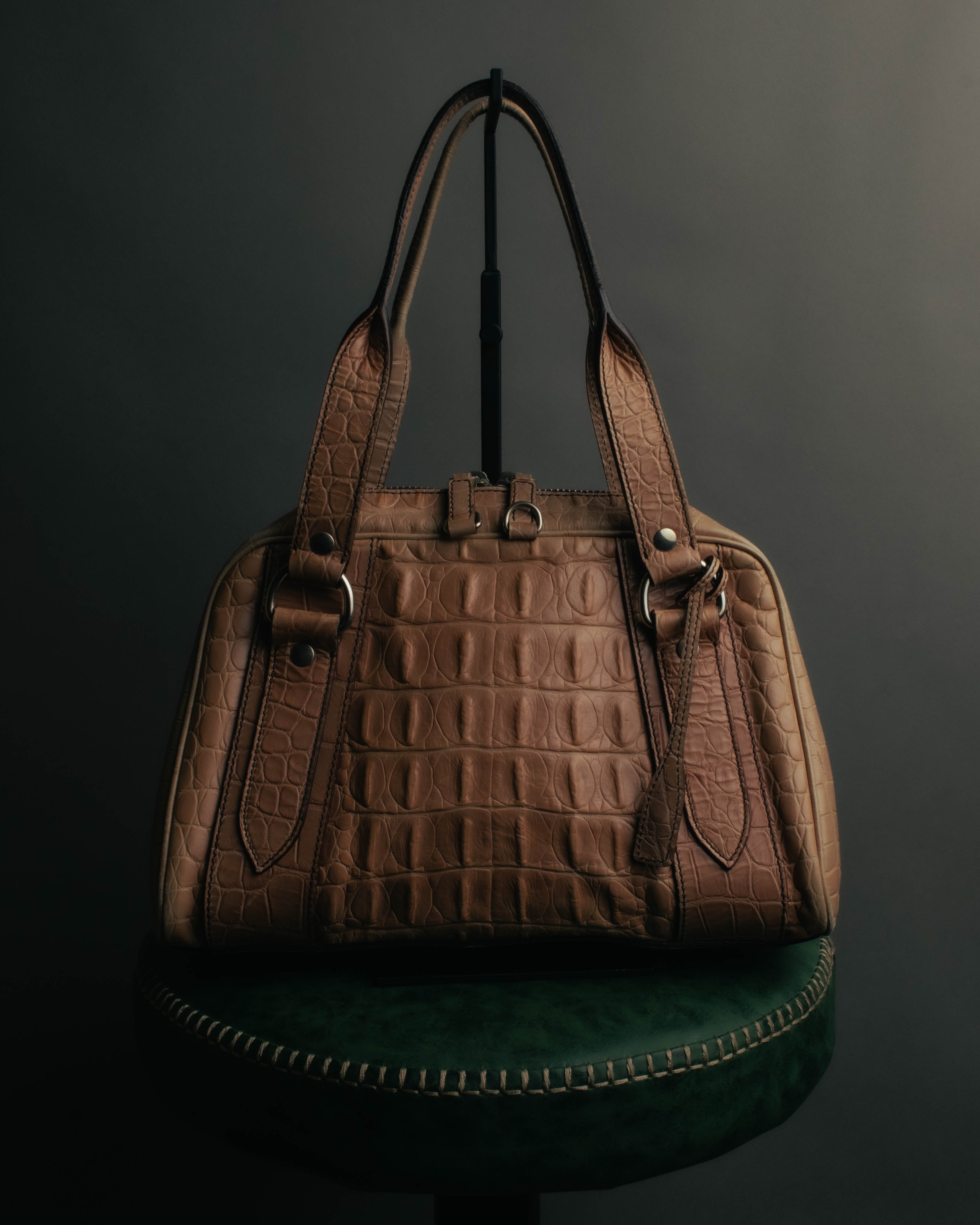 "Miu Miu" 90's-00's Croc embossed leather shoulder bag