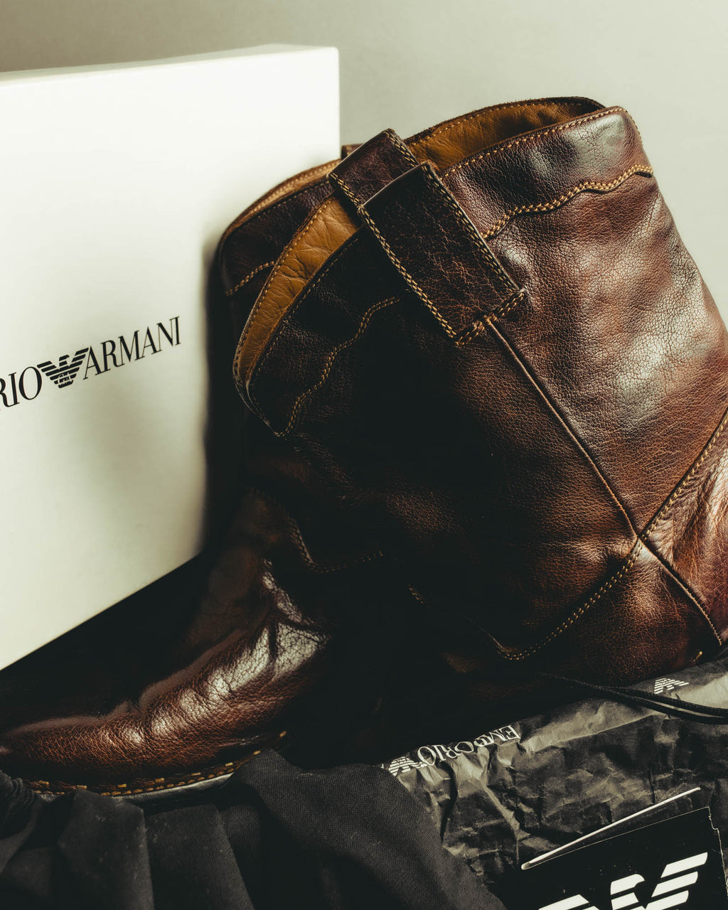 "Emporio Armani" Richly patinated leather western boots