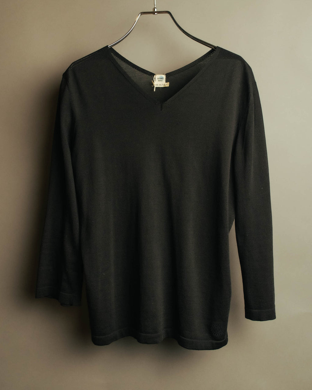 “HERMÈS” 90’s-00’s Lace panel silk cotton knit top