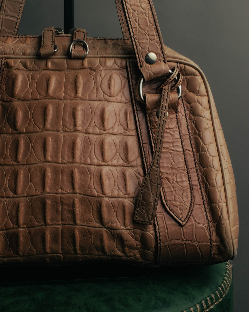 "Miu Miu" 90's-00's Croc embossed leather shoulder bag