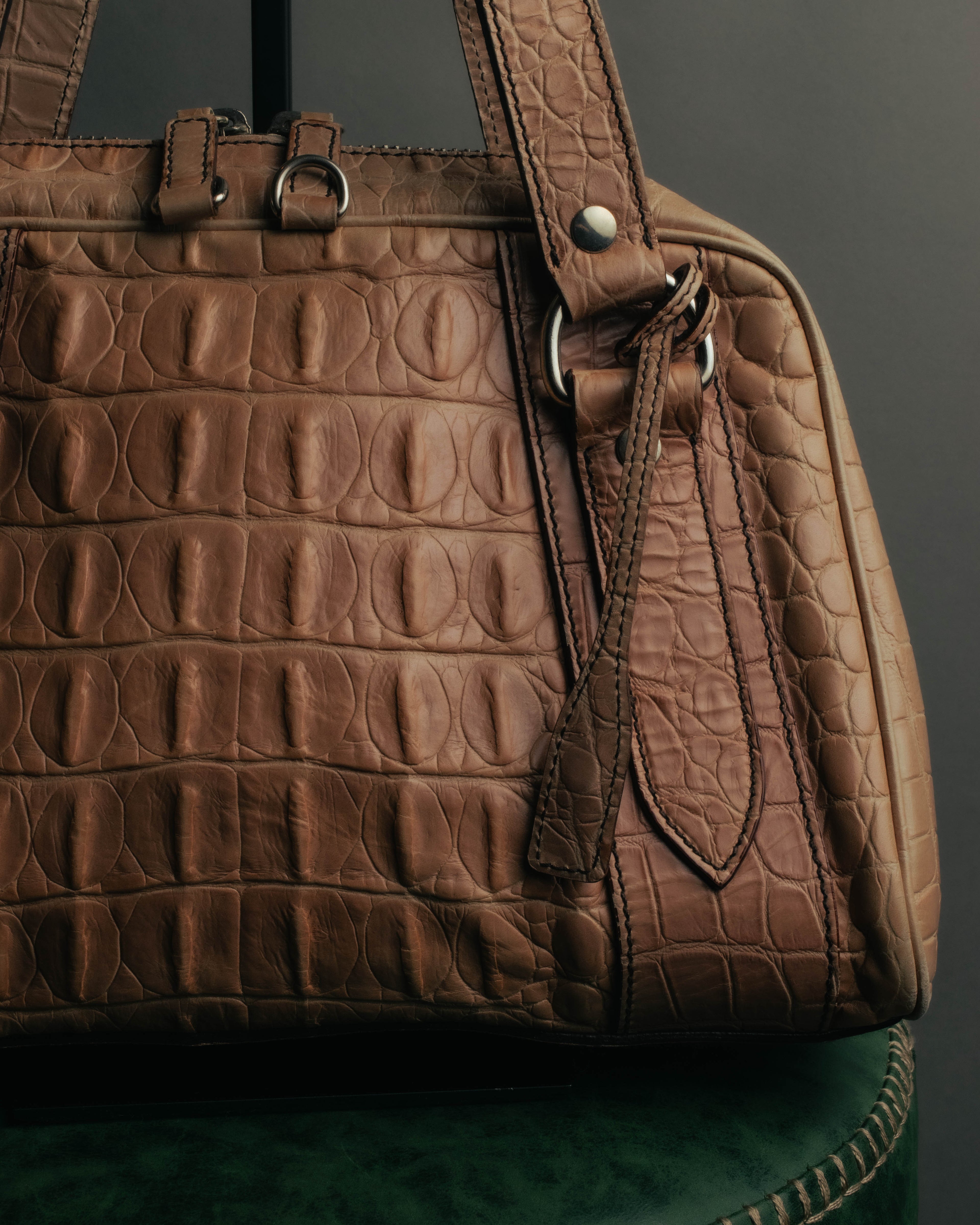"Miu Miu" 90's-00's Croc embossed leather shoulder bag