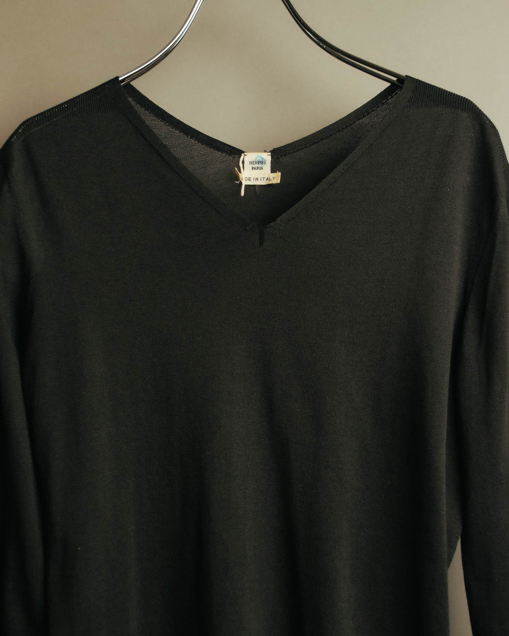 “HERMÈS” 90’s-00’s Lace panel silk cotton knit top