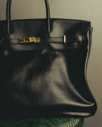 "JULIEN LACROIX" 90's Classic black leather top handle handbag