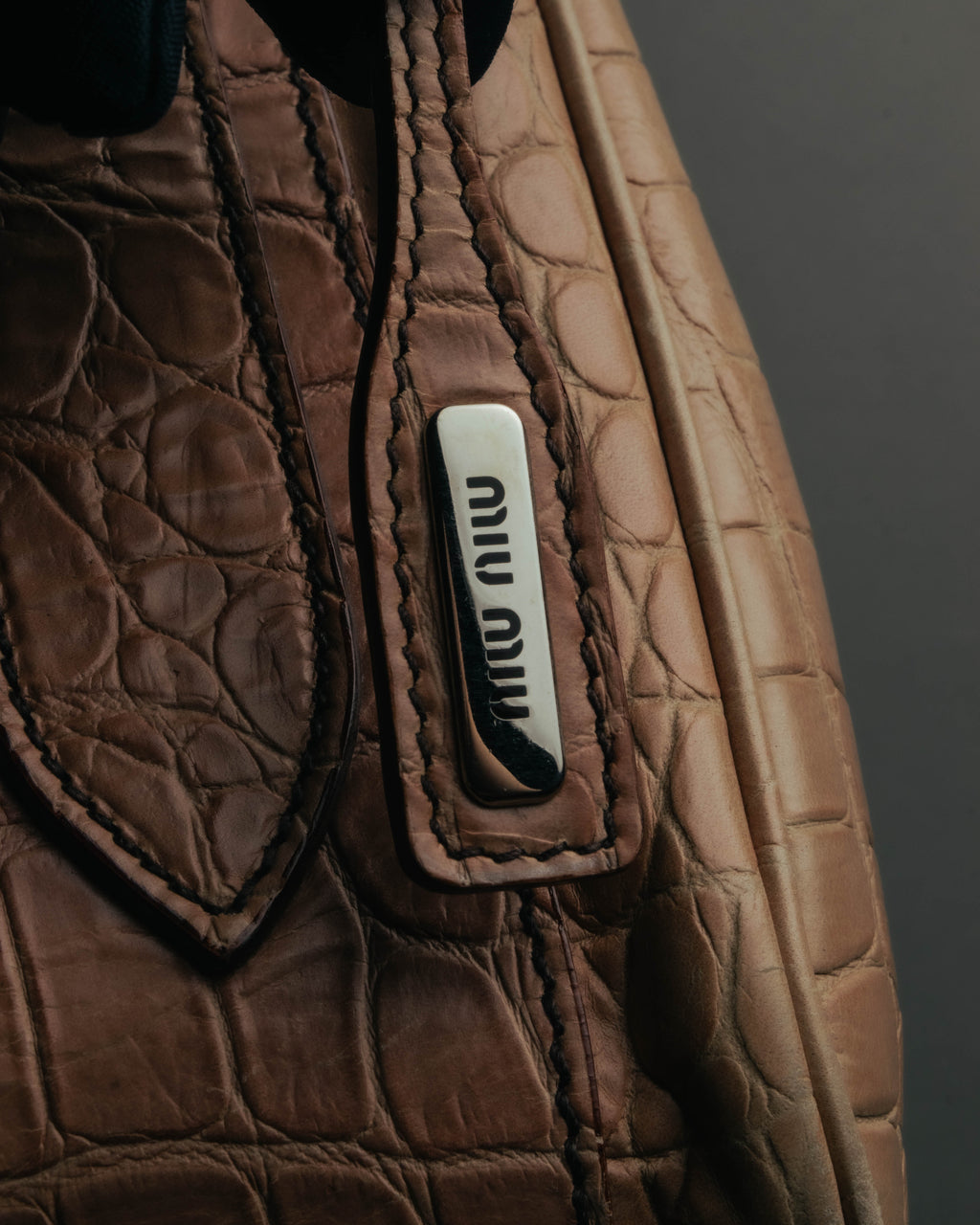 "Miu Miu" 90's-00's Croc embossed leather shoulder bag