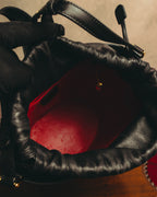 "GUCCI" 70's-80's Black leather bucket shoulder bag