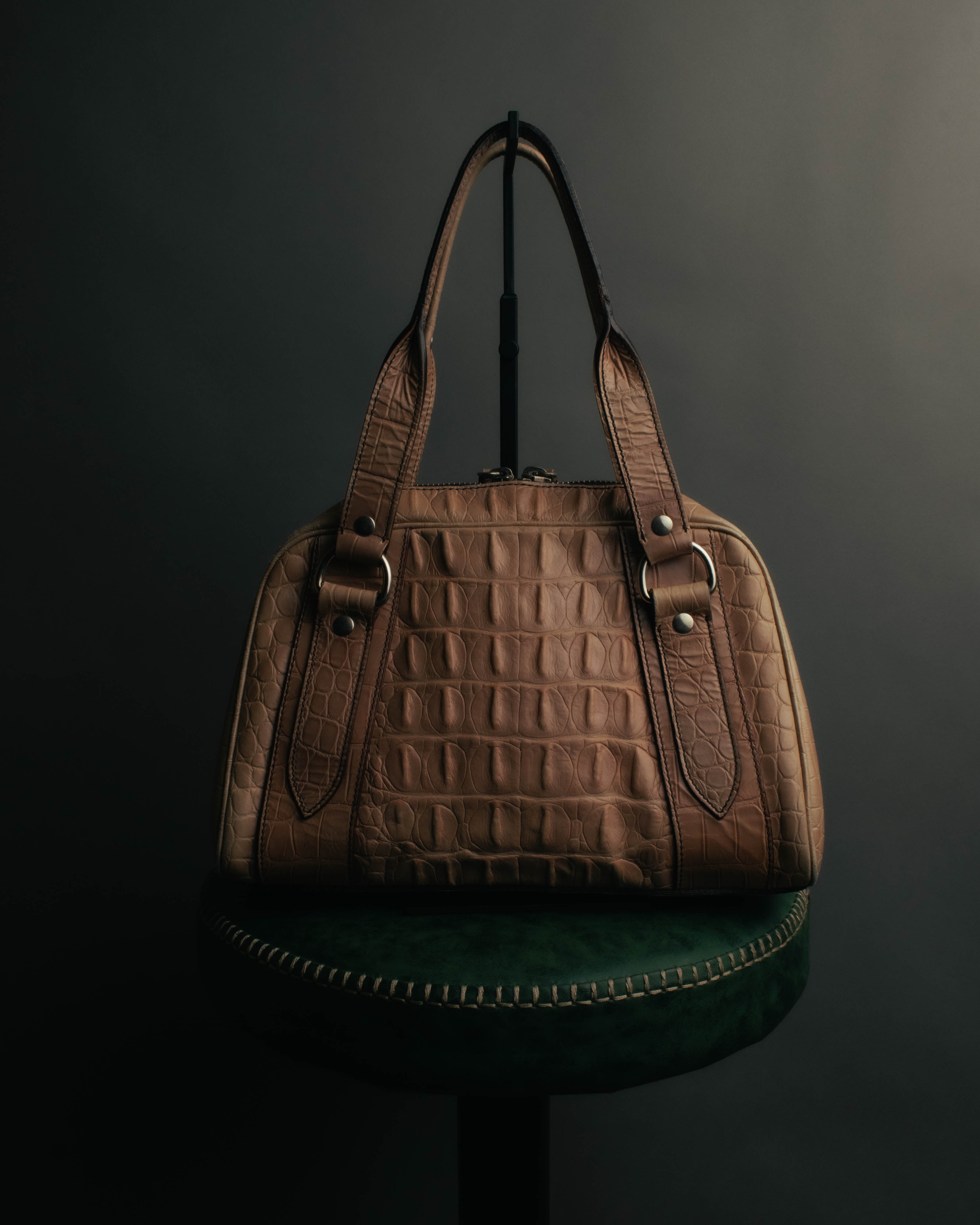 "Miu Miu" 90's-00's Croc embossed leather shoulder bag