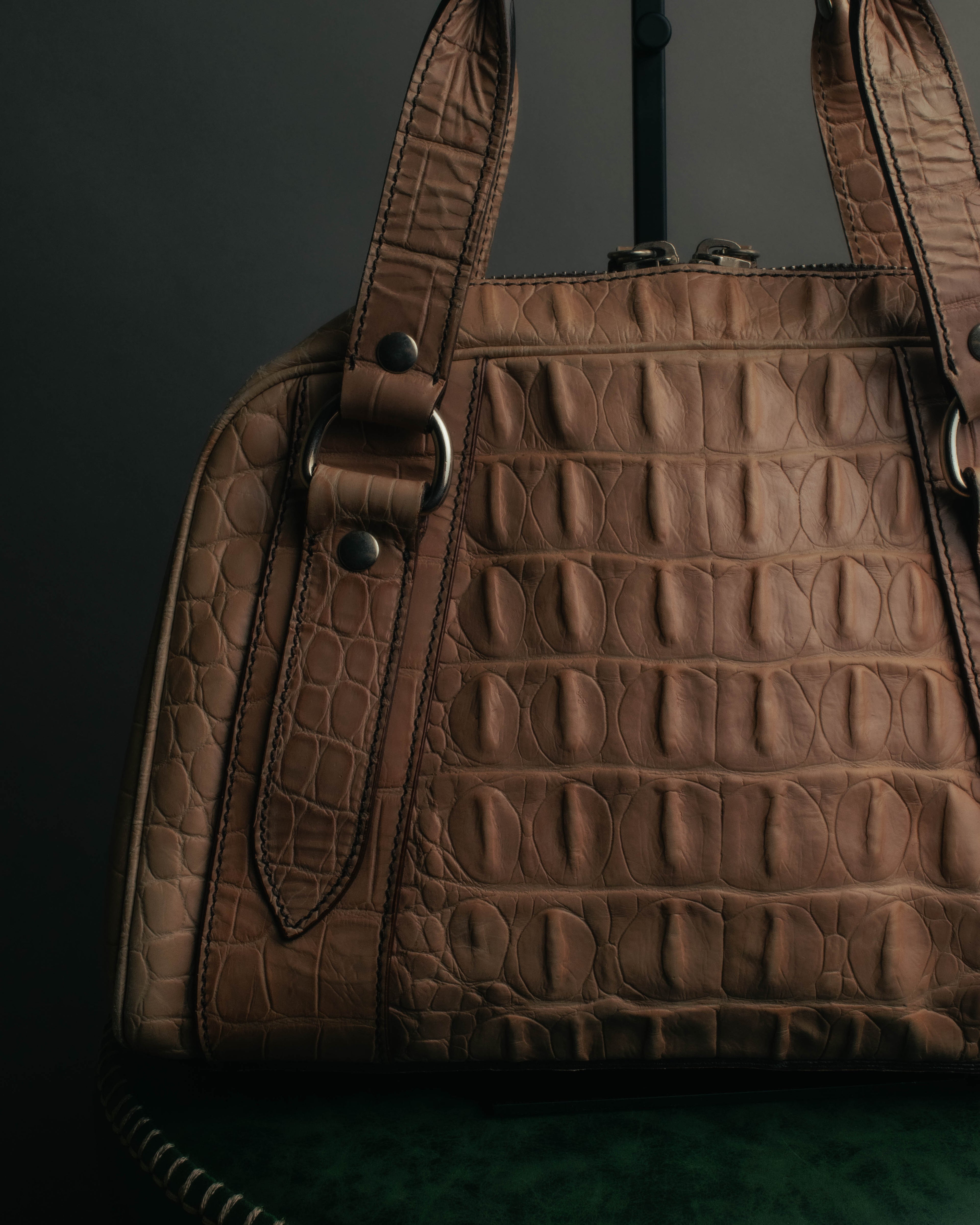 "Miu Miu" 90's-00's Croc embossed leather shoulder bag