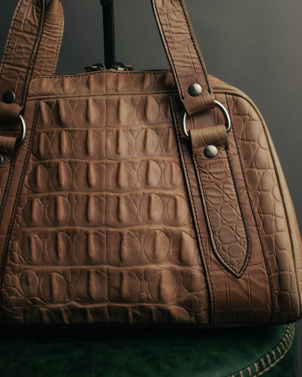 "Miu Miu" 90's-00's Croc embossed leather shoulder bag