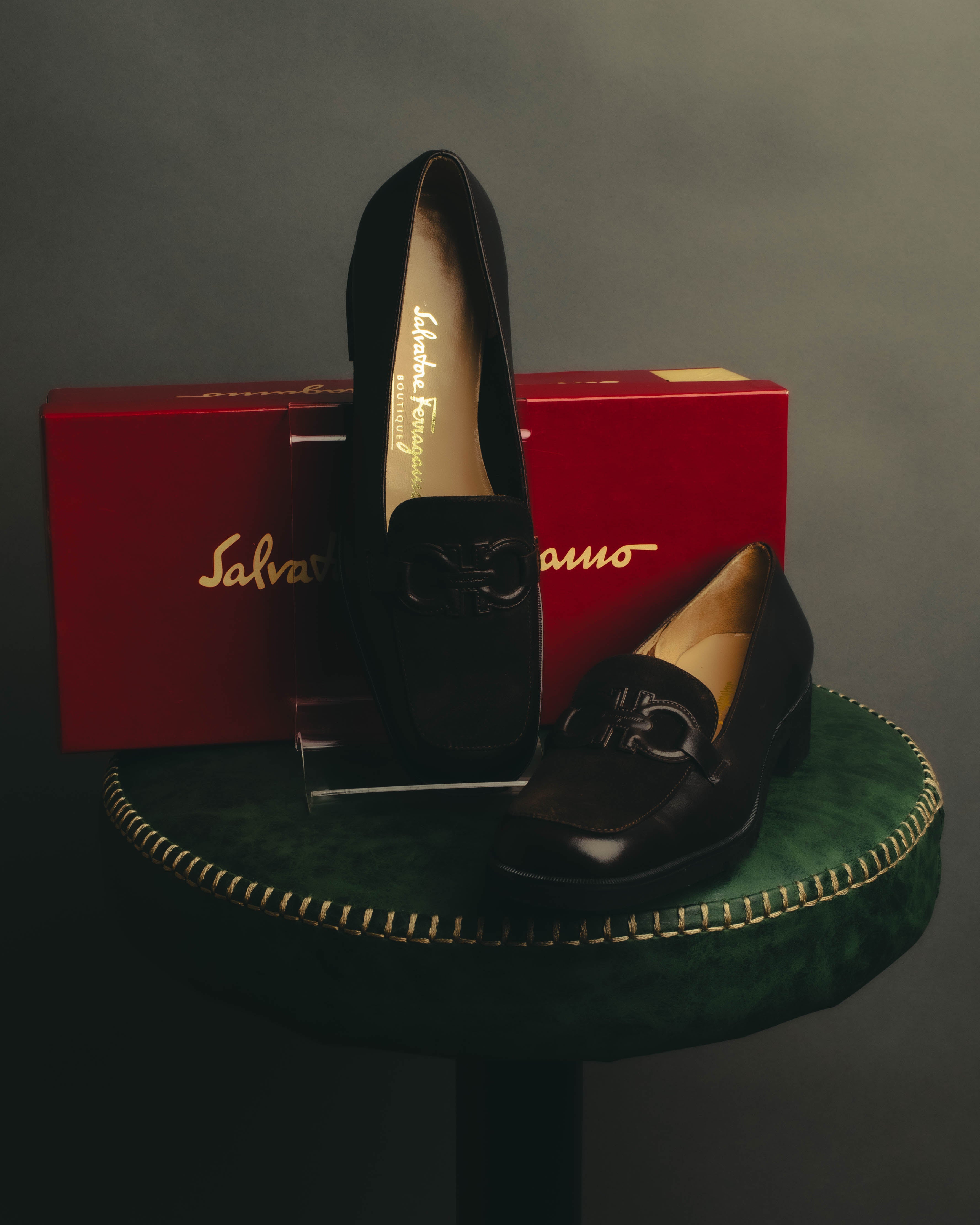 "Salvatore Ferragamo" 90's Chunky suede bit loafers