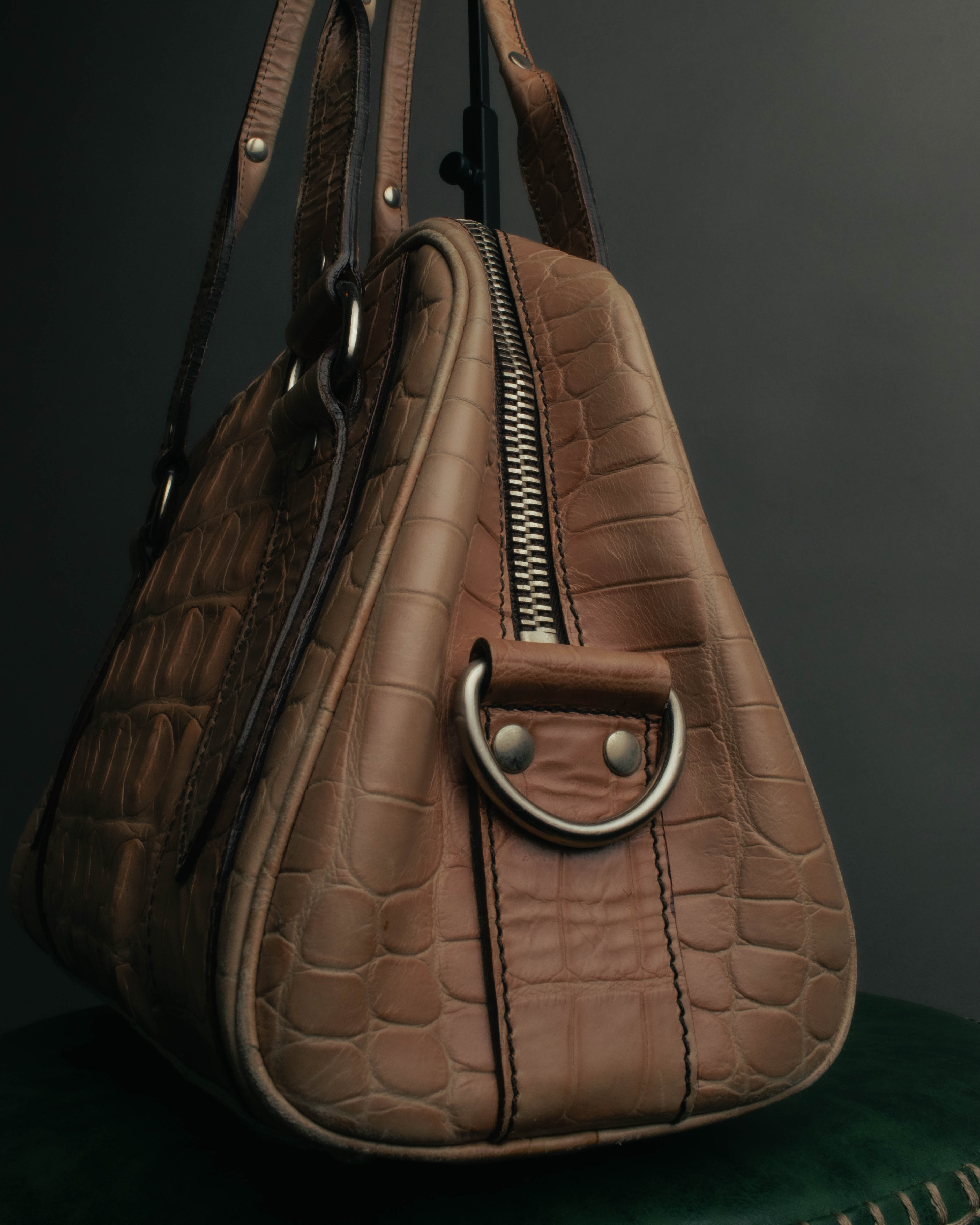 "Miu Miu" 90's-00's Croc embossed leather shoulder bag