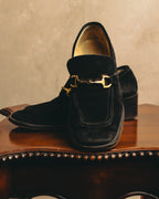 "GUCCI" 90's-00's Black suede horsebit heeled loafer
