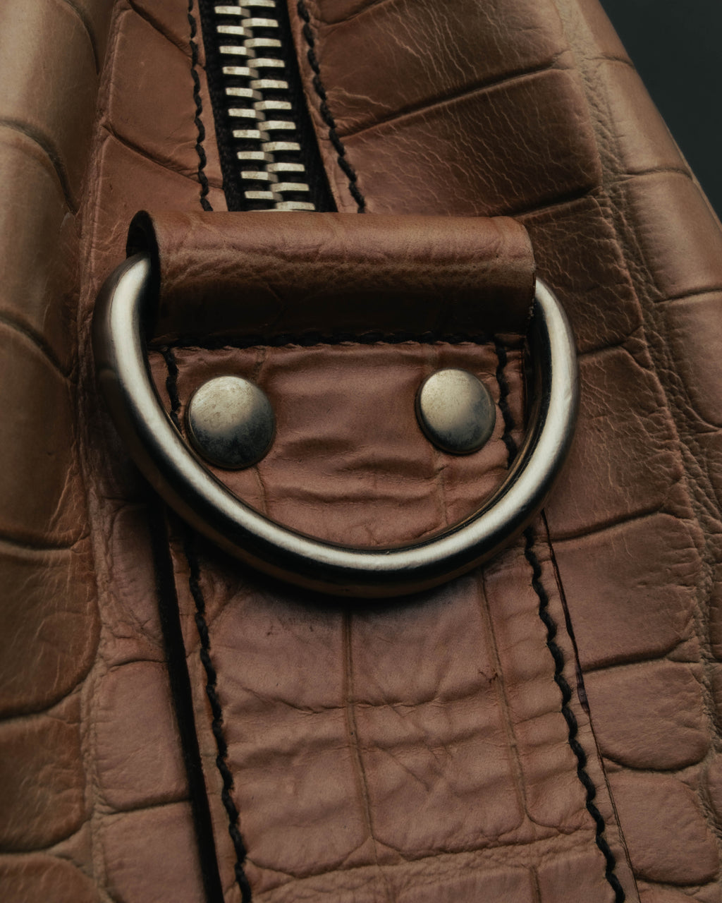 "Miu Miu" 90's-00's Croc embossed leather shoulder bag