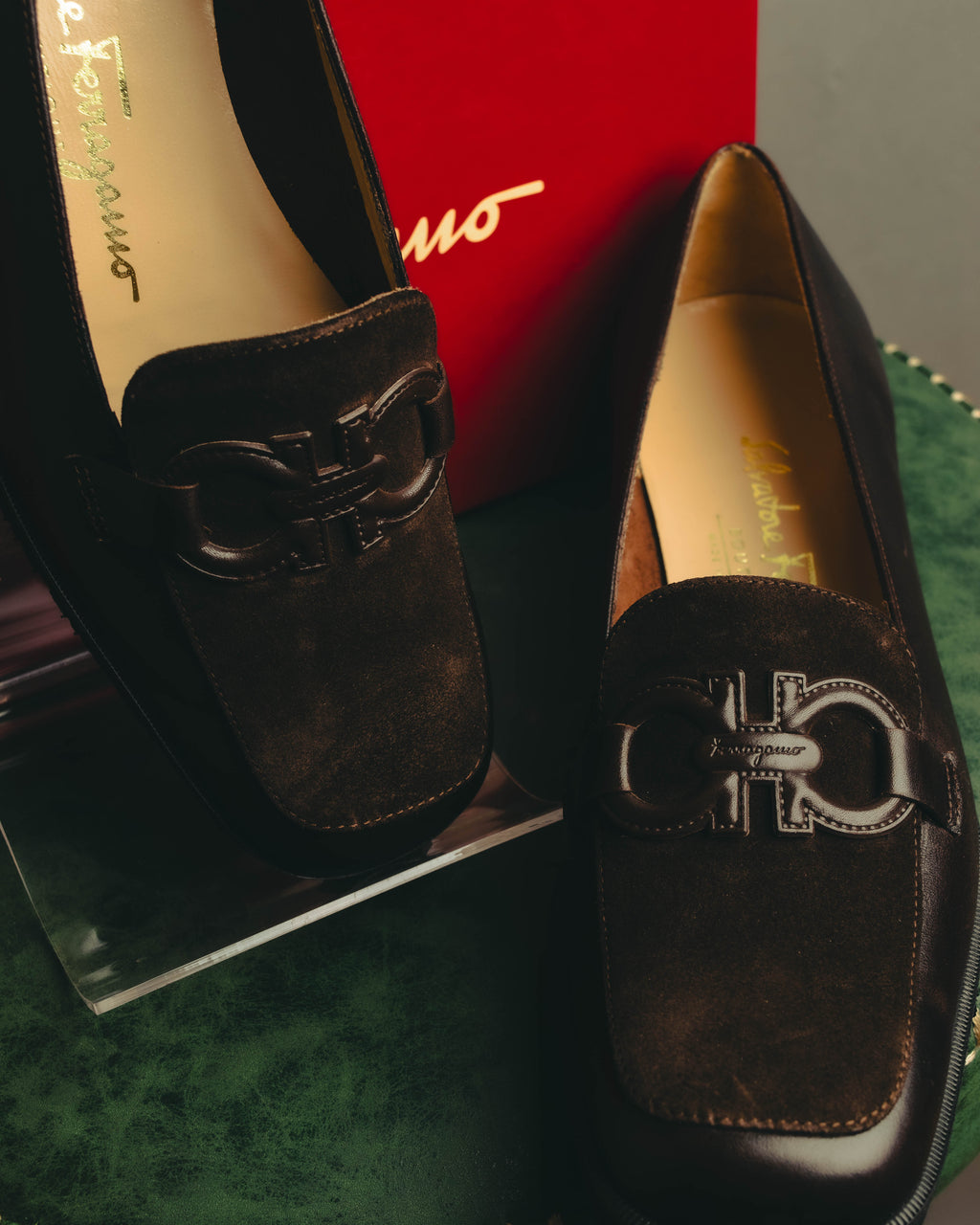 "Salvatore Ferragamo" 90's Chunky suede bit loafers