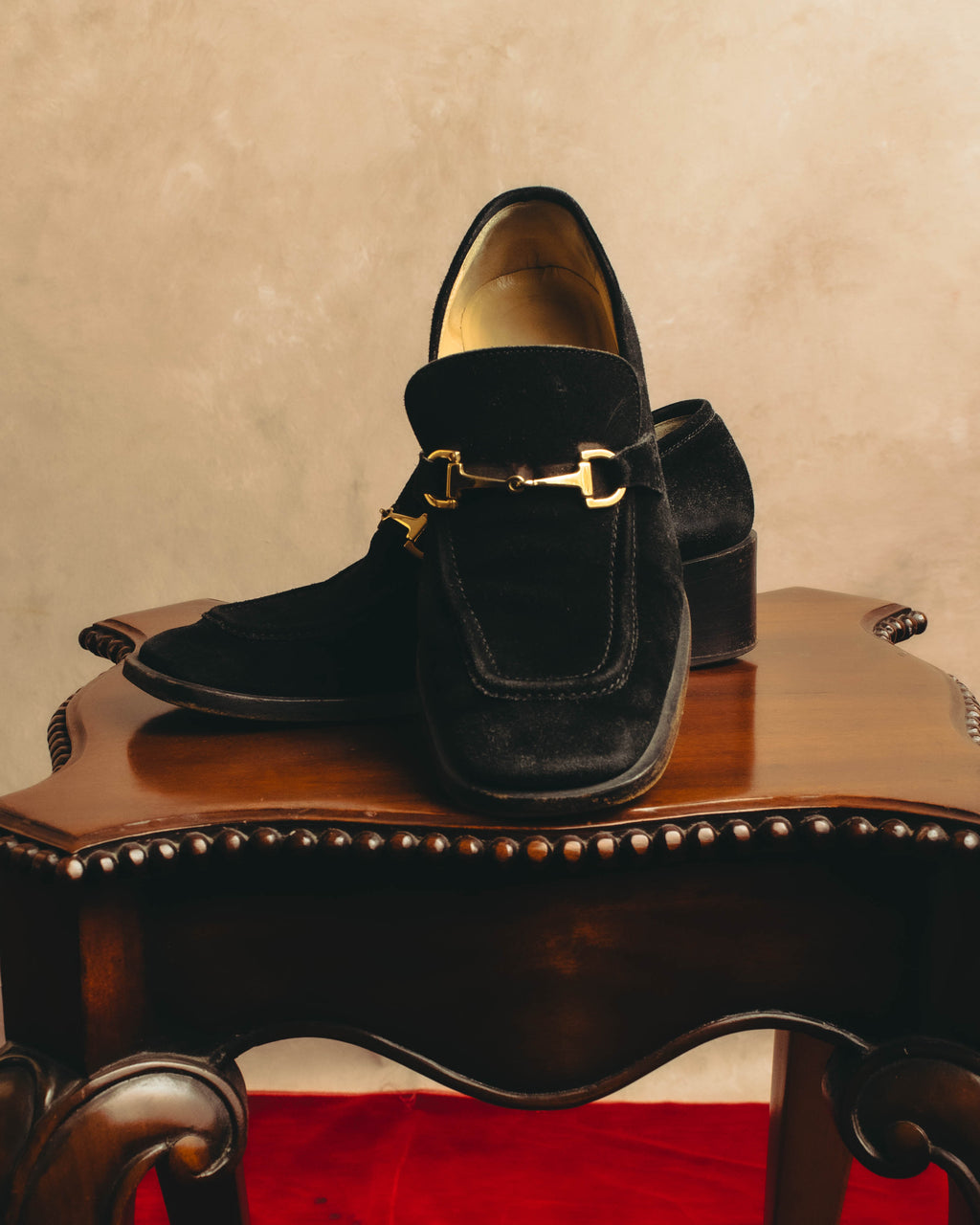 "GUCCI" 90's-00's Black suede horsebit heeled loafer