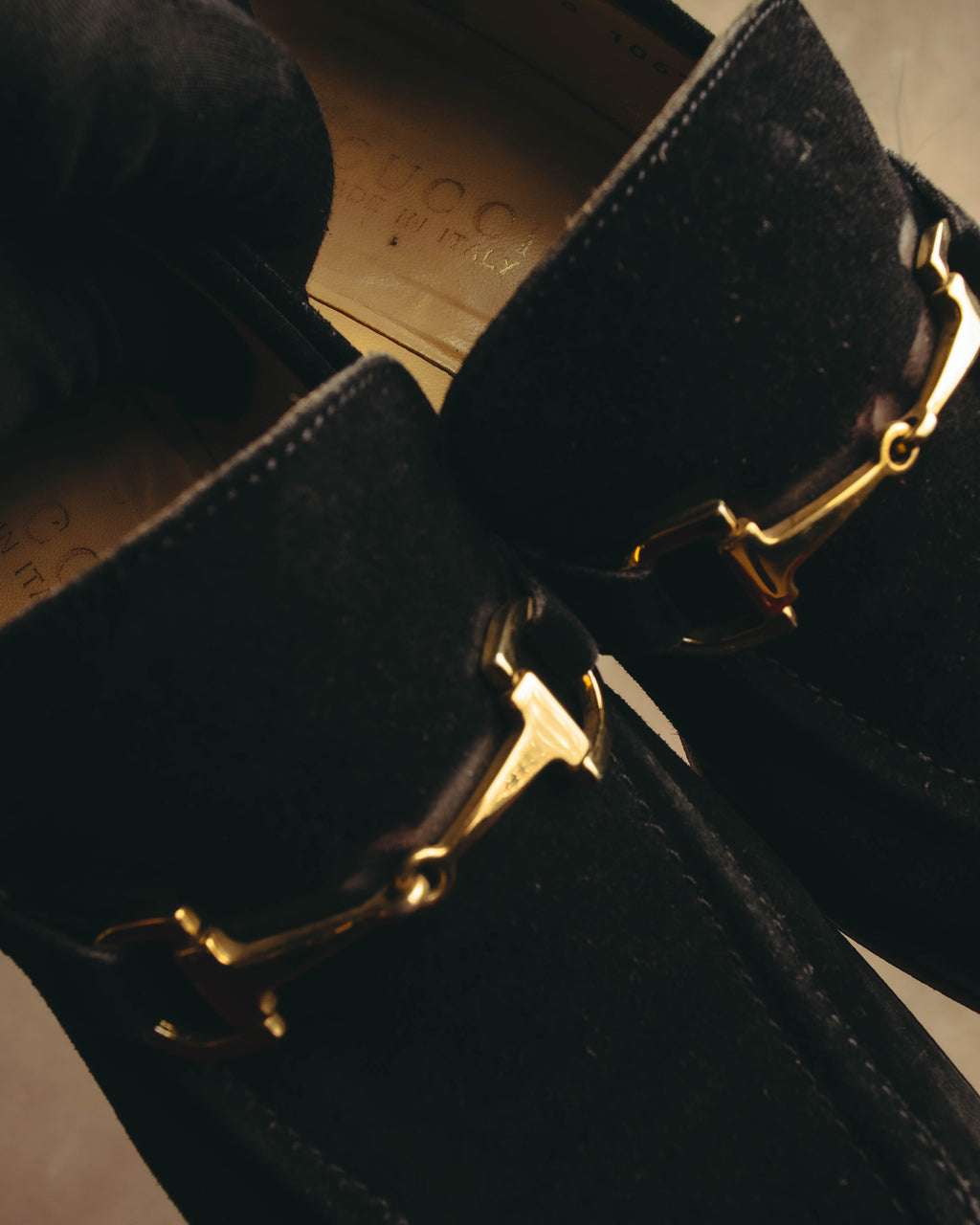 "GUCCI" 90's-00's Black suede horsebit heeled loafer