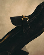 "GUCCI" 90's-00's Black suede horsebit heeled loafer