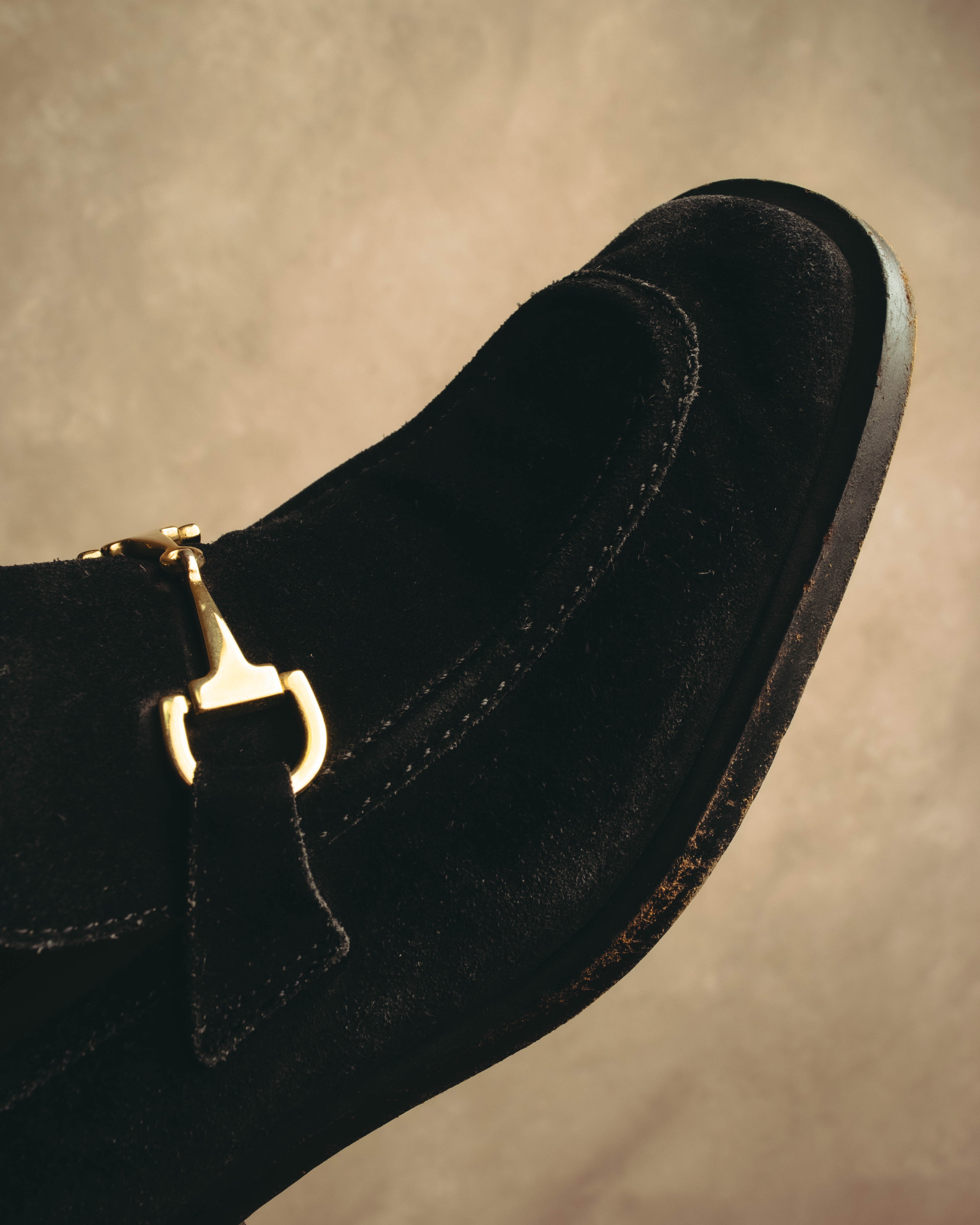 "GUCCI" 90's-00's Black suede horsebit heeled loafer