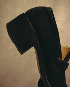 "GUCCI" 90's-00's Black suede horsebit heeled loafer