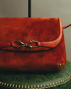 "GUCCI" 60's-70's Classic red suede leather shoulder bag