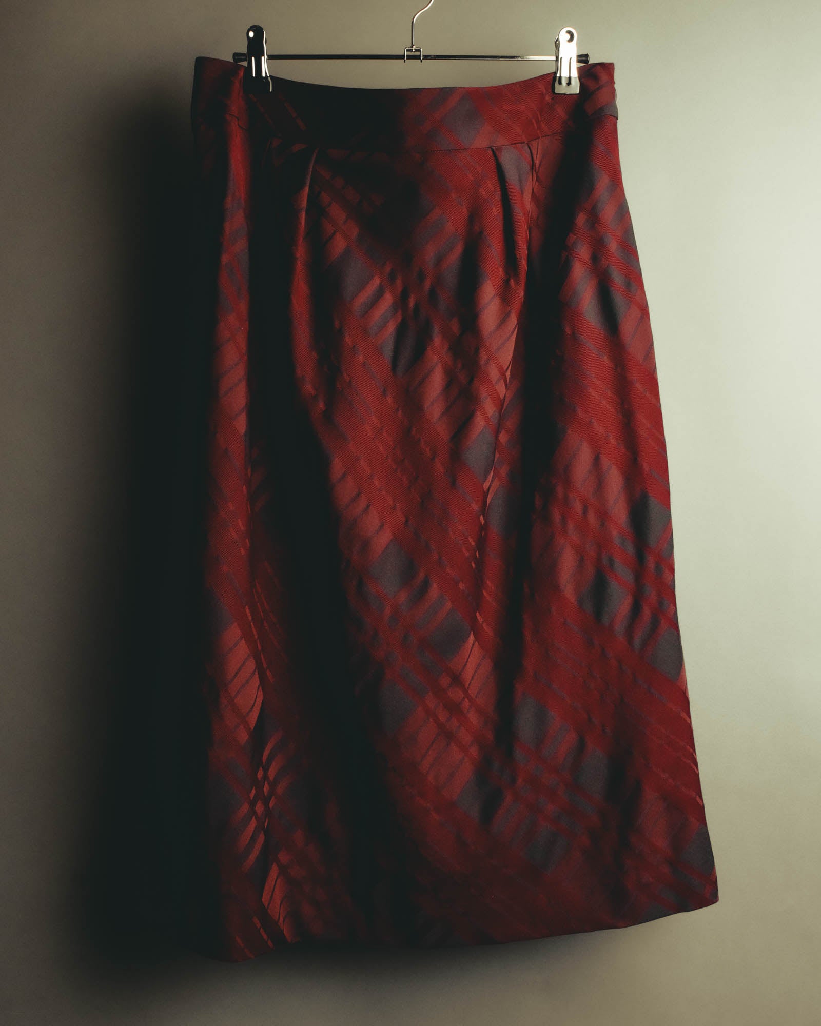 "Aquascutum" 10's Burgundy wool silk plaid skirt