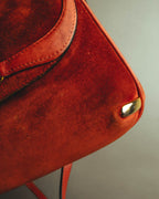 "GUCCI" 60's-70's Classic red suede leather shoulder bag