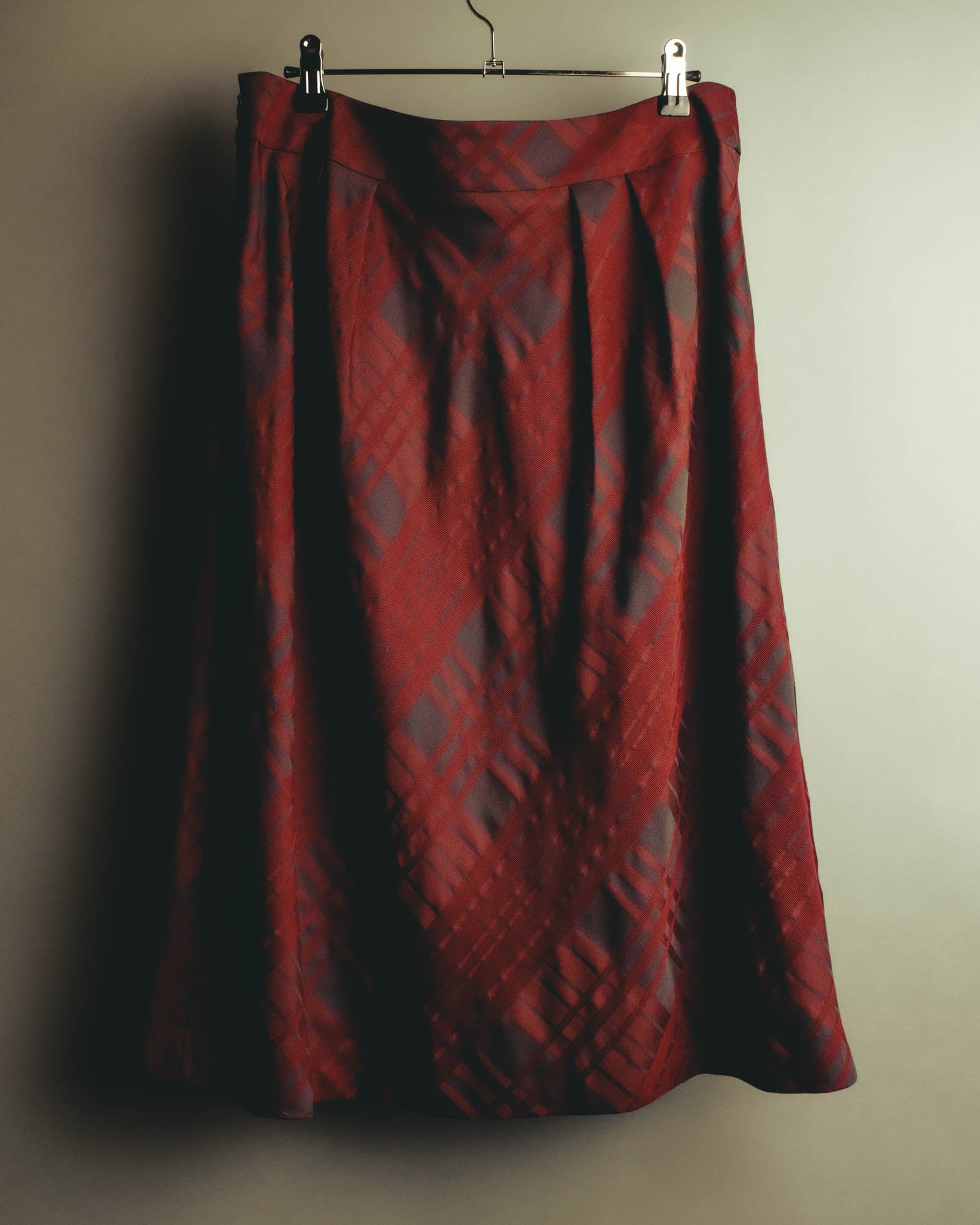 "Aquascutum" 10's Burgundy wool silk plaid skirt