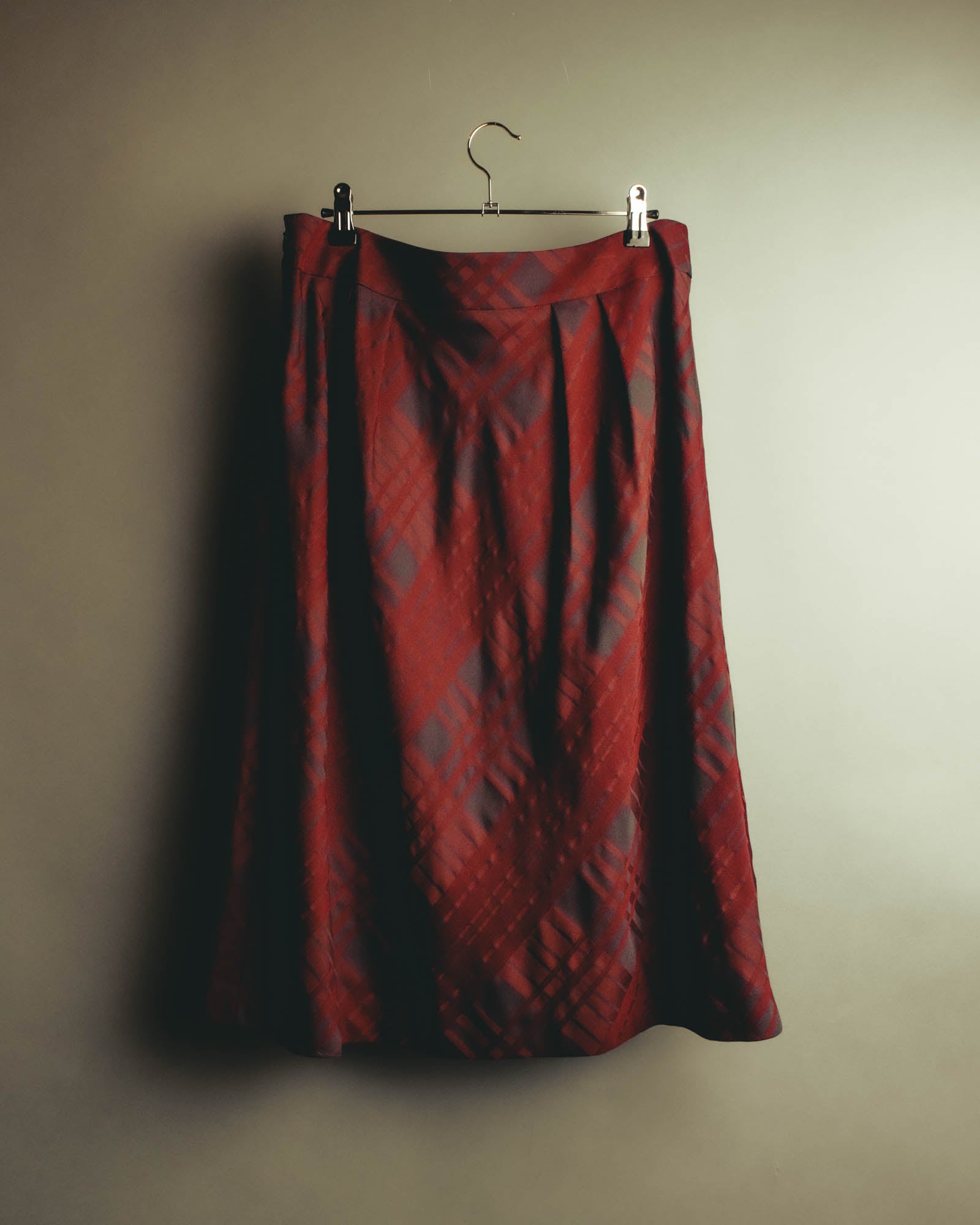 "Aquascutum" 10's Burgundy wool silk plaid skirt