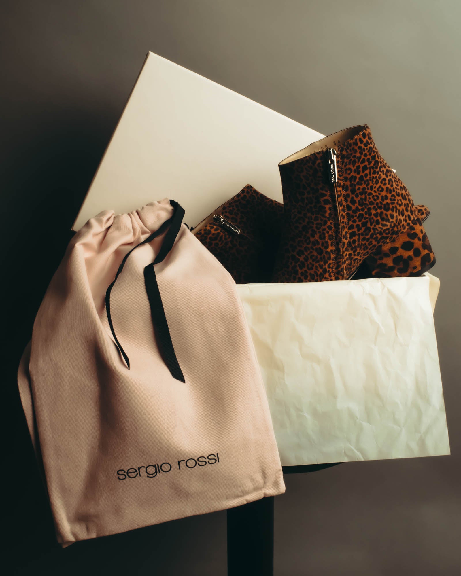 "Sergio Rossi" 2010's Leopard pattern leather ankle boots