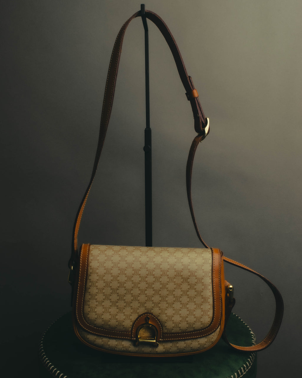 "CELINE" 70's-80's Macadam horsebit shoulder bag