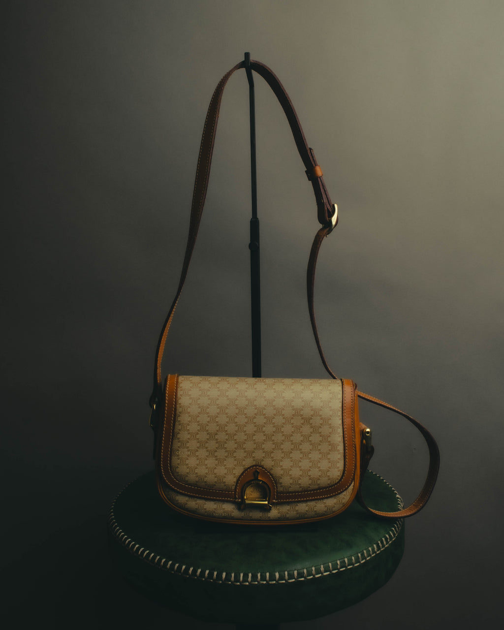 "CELINE" 70's-80's Macadam horsebit shoulder bag