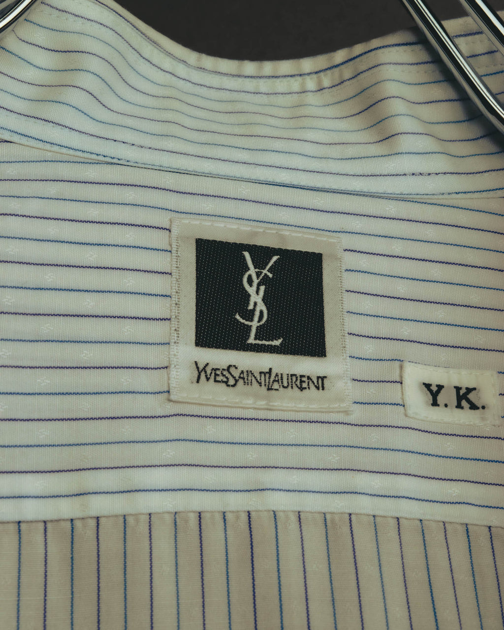 "Yves Saint Laurent" 80's-90's Striped monogram dress shirt