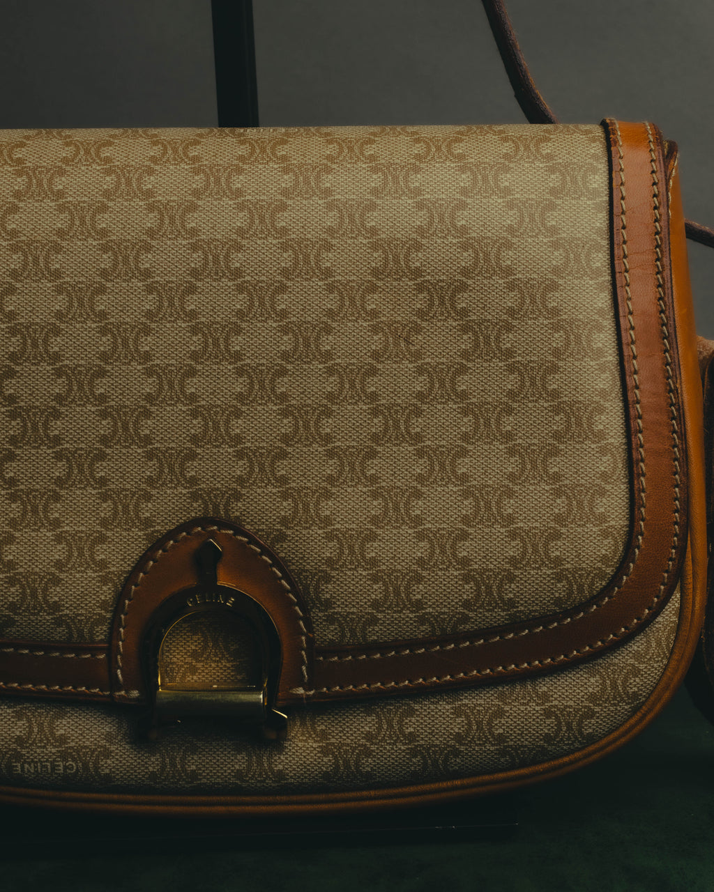 "CELINE" 70's-80's Macadam horsebit shoulder bag