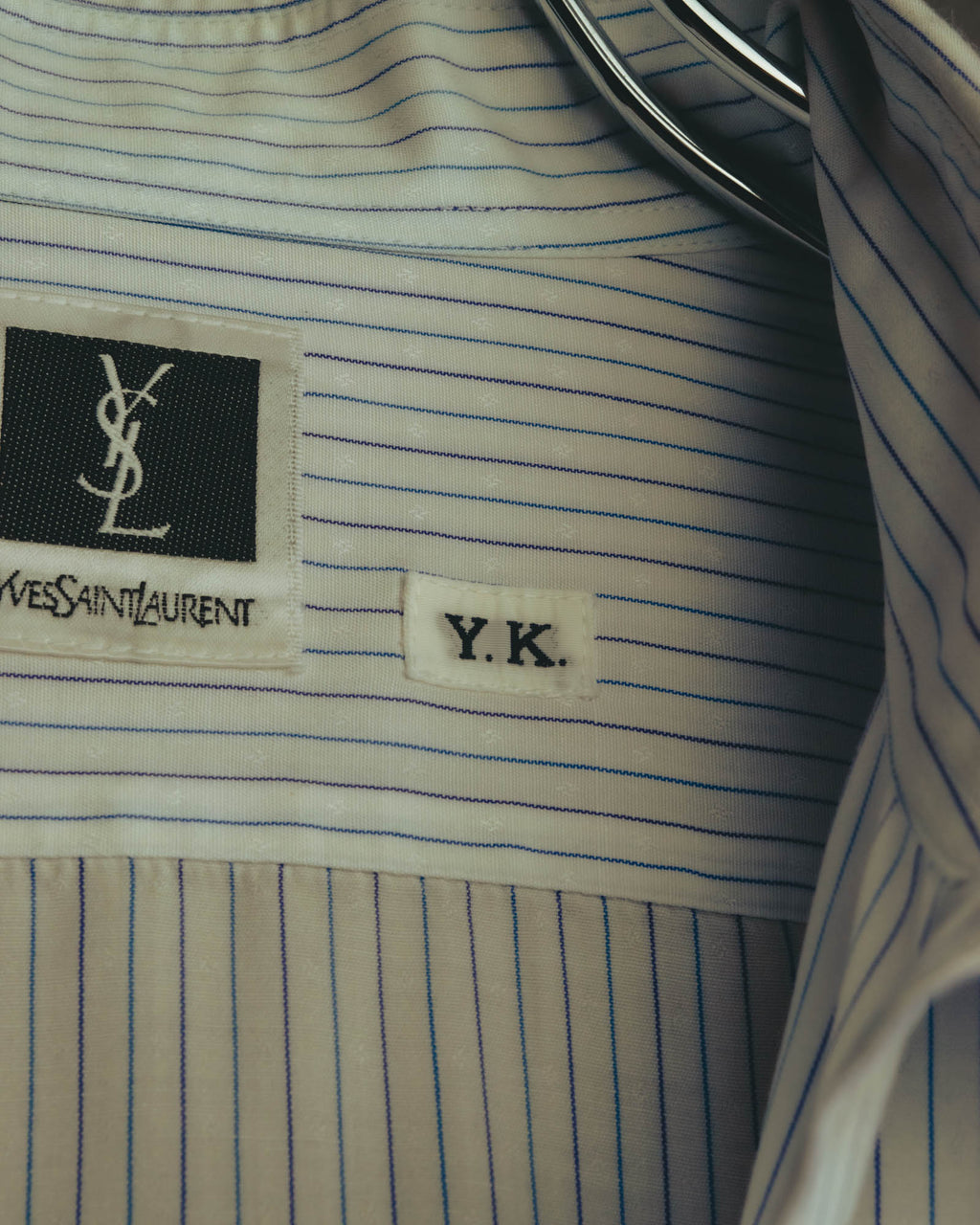 "Yves Saint Laurent" 80's-90's Striped monogram dress shirt