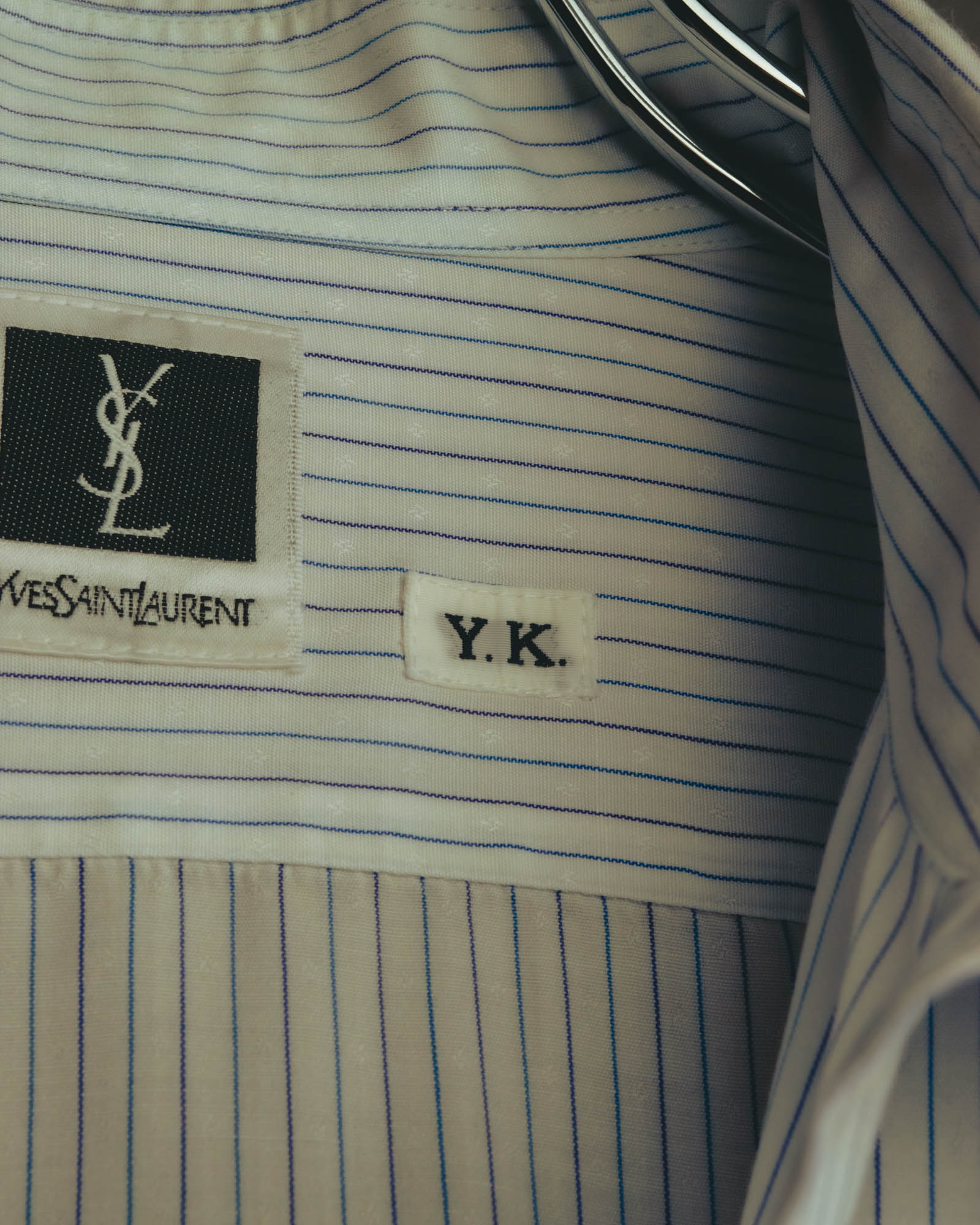 "Yves Saint Laurent" 80's-90's Striped monogram dress shirt