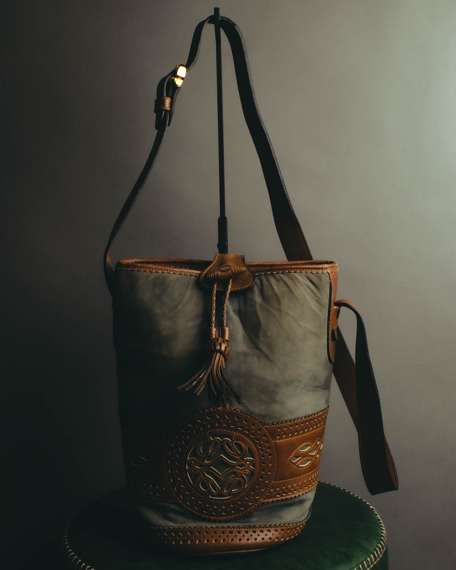 "LOEWE" 90's Decorative suede leather bucket bag