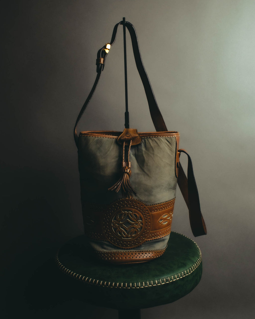 "LOEWE" 90's Decorative suede leather bucket bag
